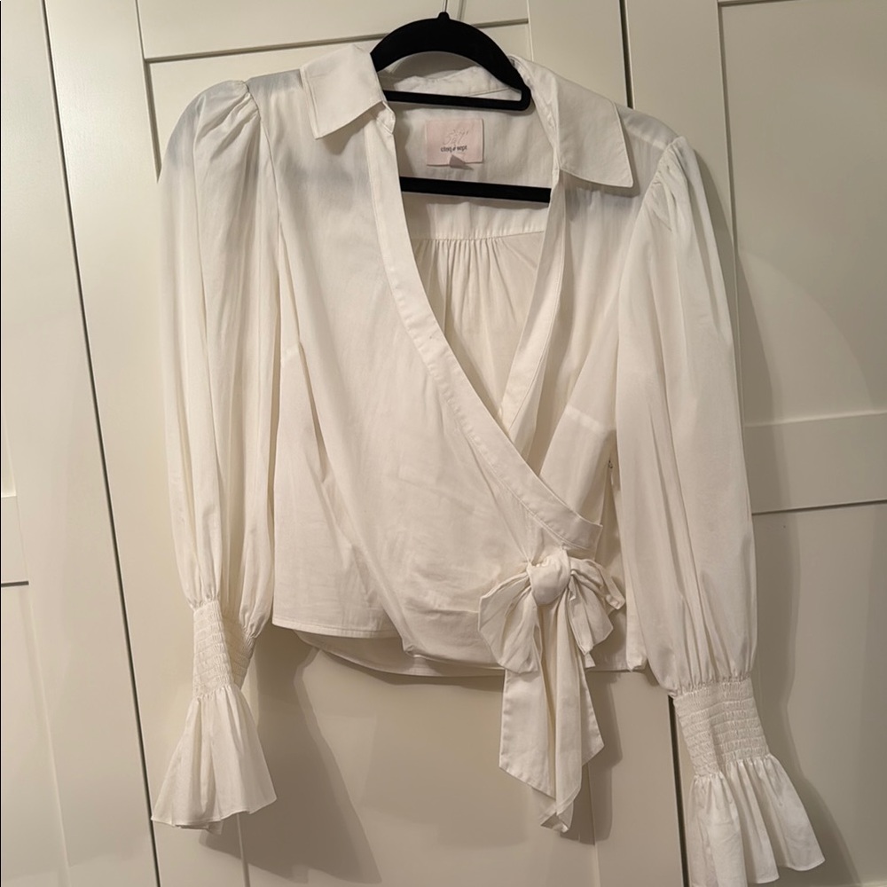 Cinq a Sept White Ruffled Wrap Blouse